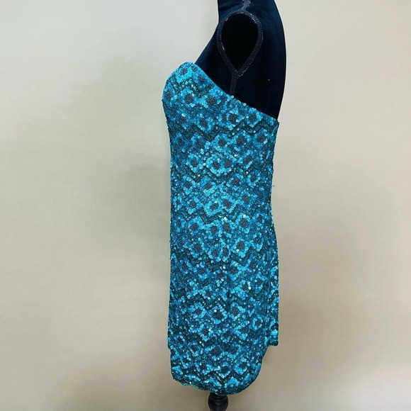Renaissance Collection Hand Beaded Sequin Strapless Prom Dress Blue Green 6 - Picture 10 of 12
